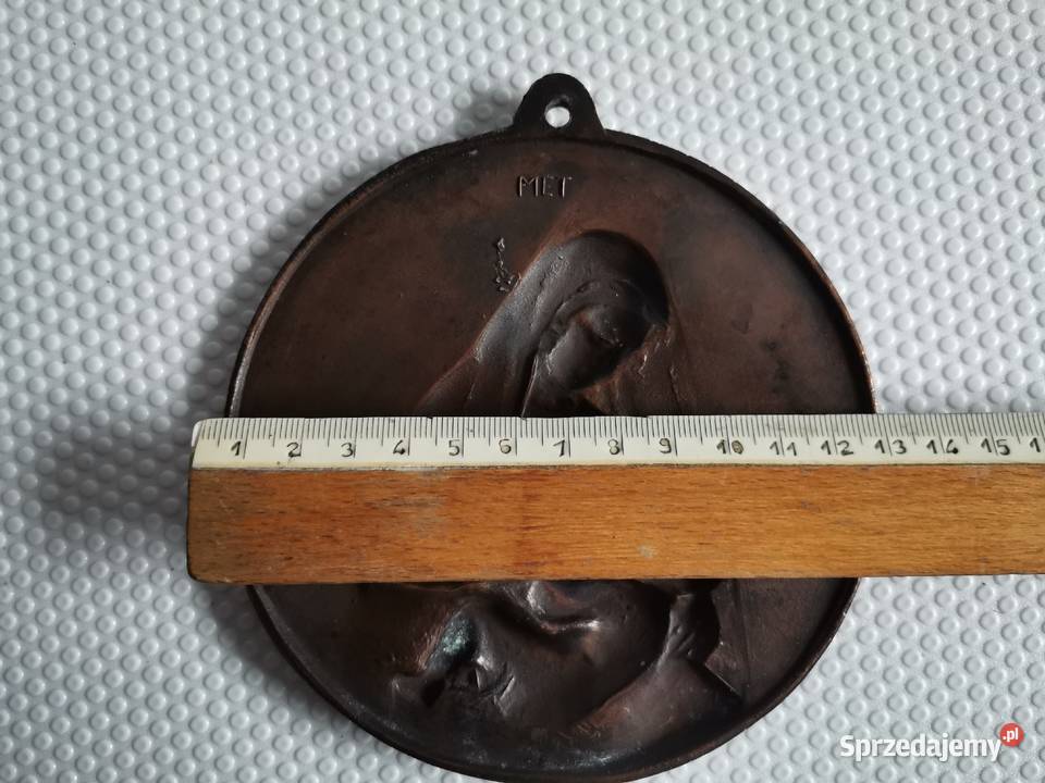Stary metalowy medal klipa zawieszka Matka Boska Katowice