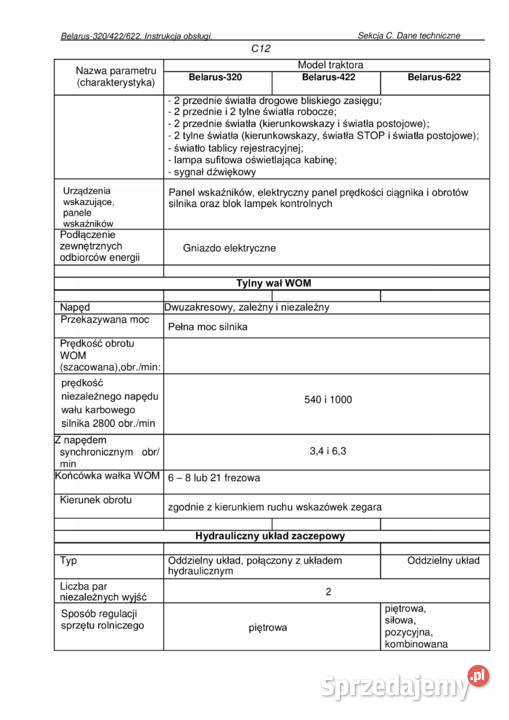 Instrukcja obsługi Belarus MTZ 320 422 623 sprzedam