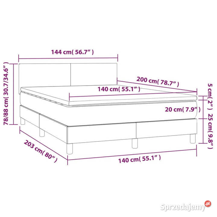 Łóżko kontynentalne materac i LED niebieski 88cm