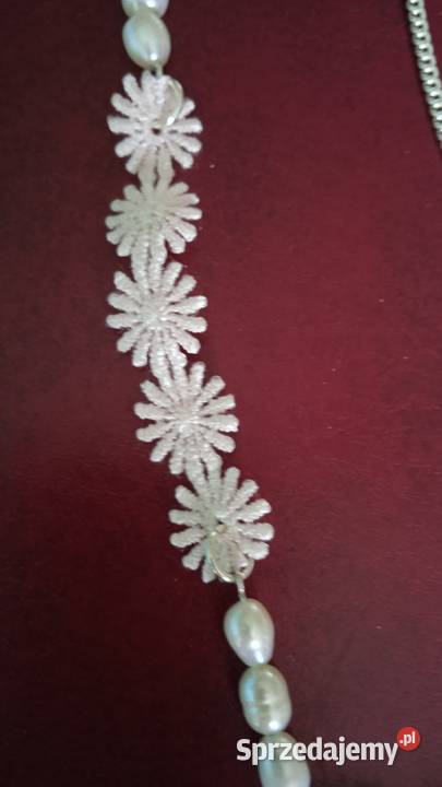 SREBRZONY NASZYJNIK Z PERŁAMI HODOWLANYMI posrebrzane Naszyjniki Piła sprzedam