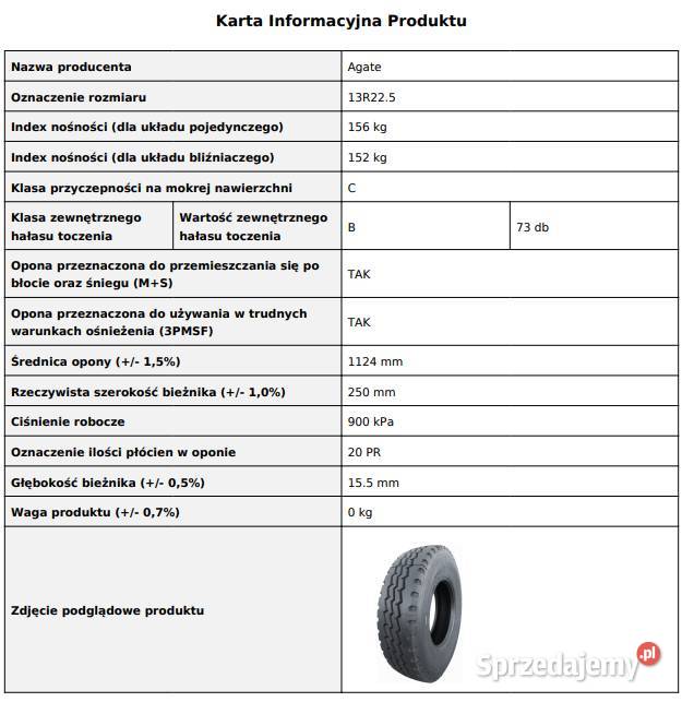 AGATE HF702 13 R225 Opona budowlana prowadząca 22.5cale Motoryzacja podkarpackie Zarębki