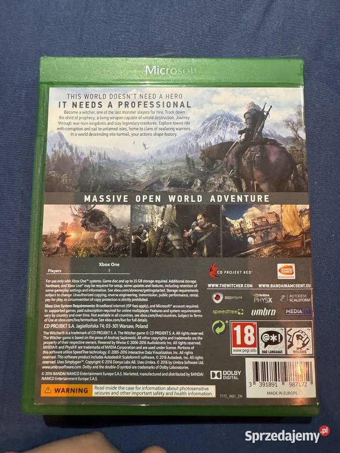 Wiedźmin 3 Dziki Gon Xbox Dąbrowa Górnicza sprzedam