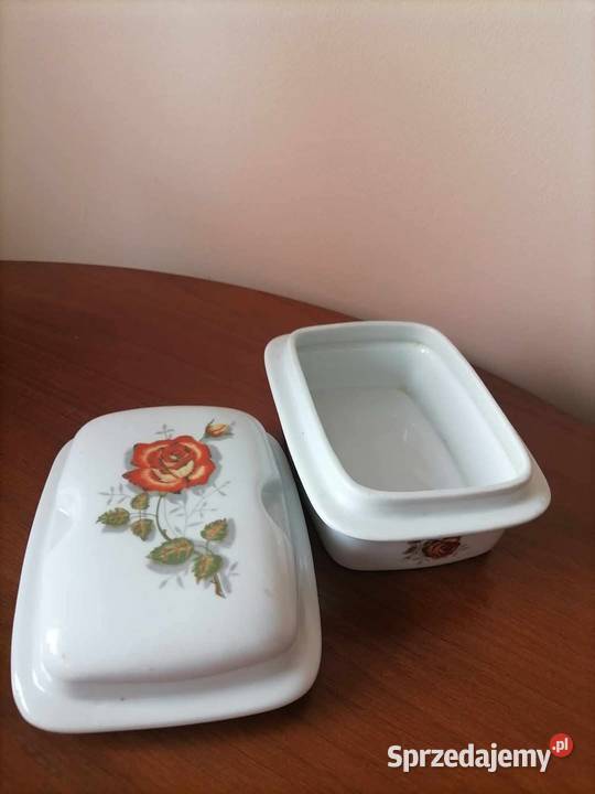 Maselnica Porcelanowa Róża Pomarańczowa PRL
