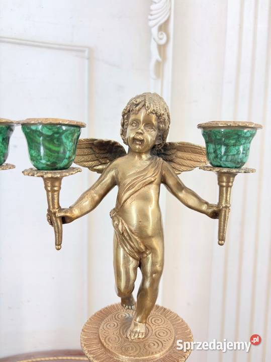 2 Zielone Świeczniki Porcelana Brąz Amory Anioły Kraków sprzedam