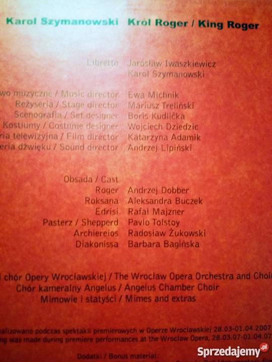 Karol SZYMANOWSKI Król Roger DVD mazowieckie Warszawa