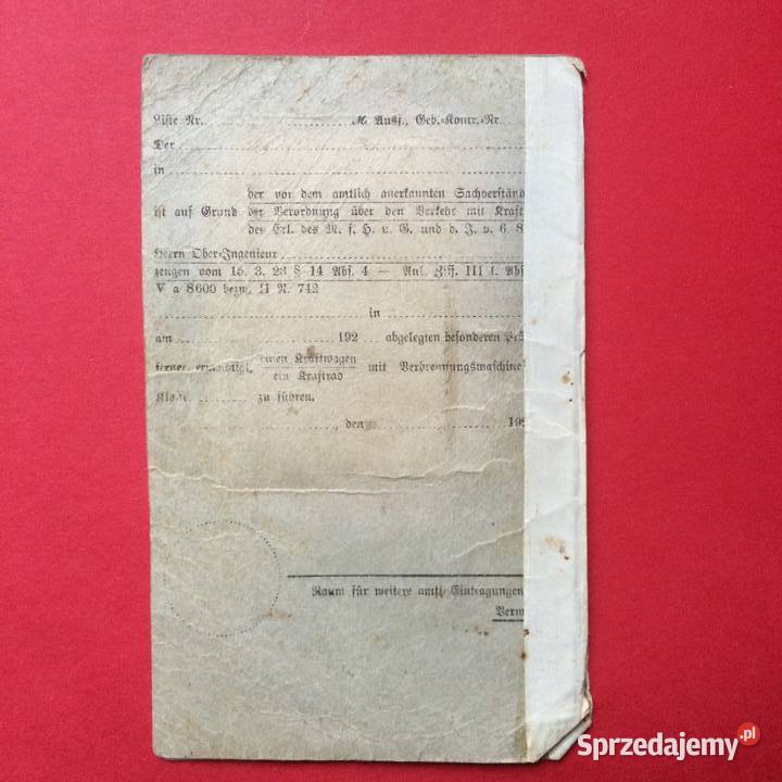 1228 Prawo jazdy Kurt Rauprich Antykwariat Szczecin