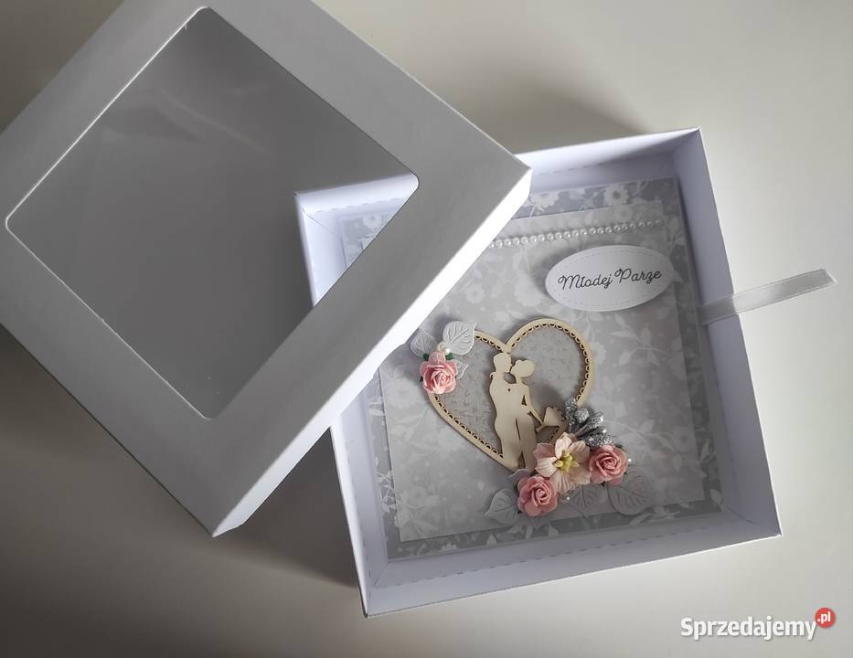 Kartka ręcznie robiona na Ślub z pudełkiem 4 Łódź