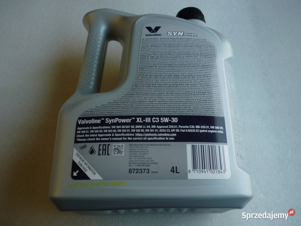 Olej VALVOLINE SYNPOWER XLIII C3 5W30 4L VW 504 Oleje silnikowe Poznań