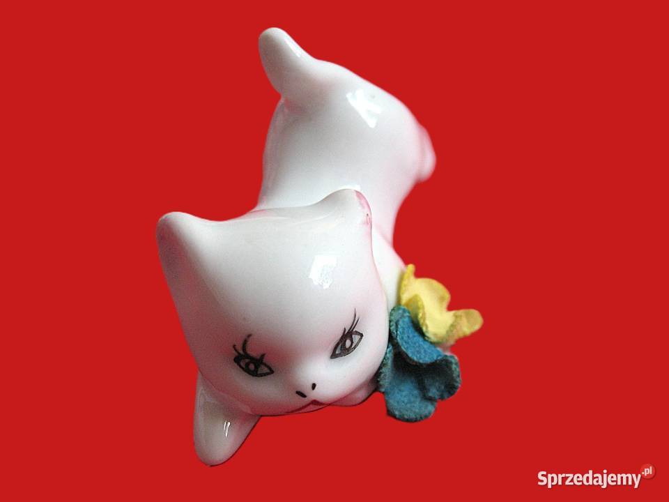 Kot z kwiatami ceramika 33 x 6 x 3 Miniaturka Figurki i rzeźby Siedlce