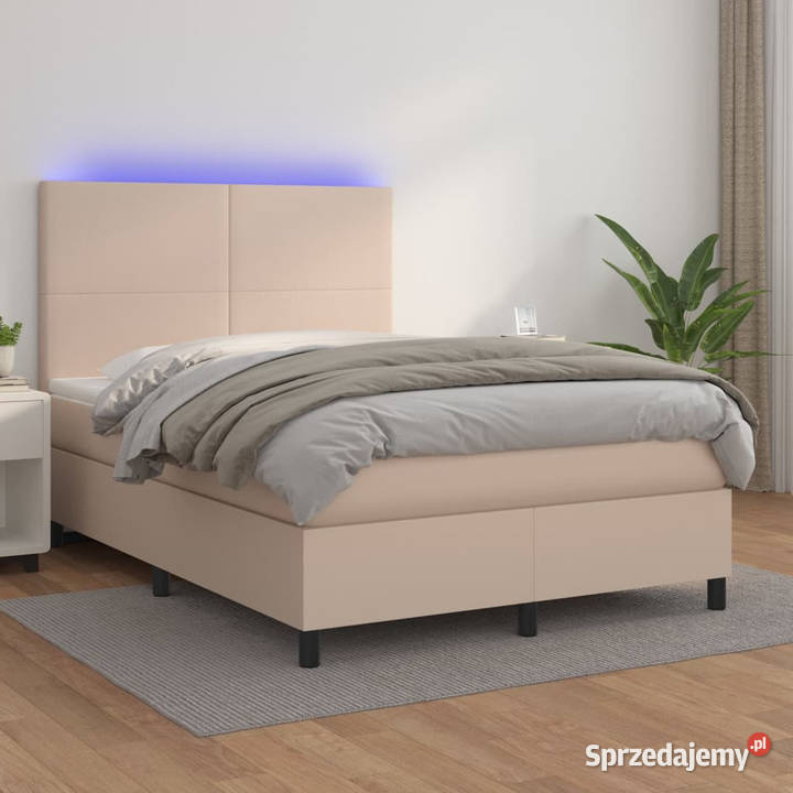 Łóżko kontynentalne materac i LED cappuccino 128cm Łóżka
