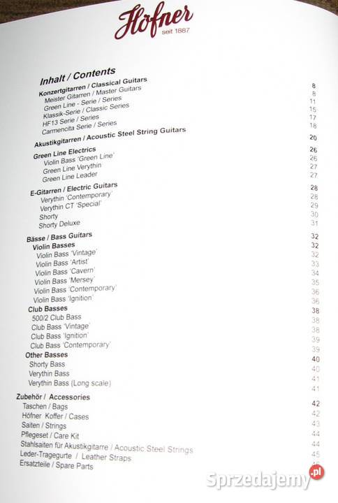 Hofner 2021 2022 guitar catalog katalog gitar
