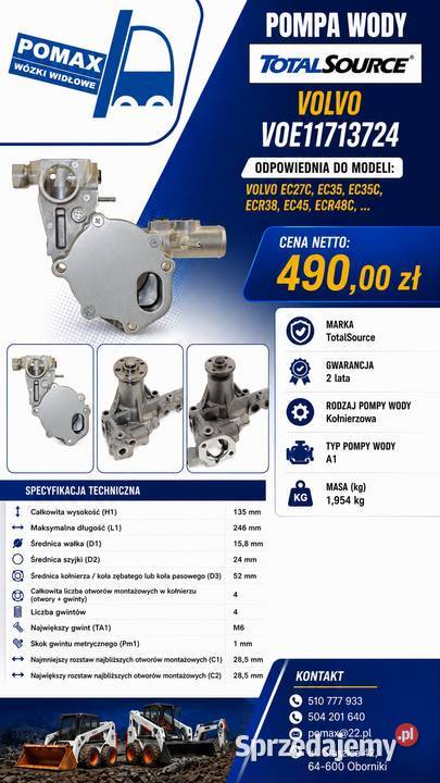 Pompa wody TotalSource VOLVO VOE11713724 EC27C Pozostałe Oborniki