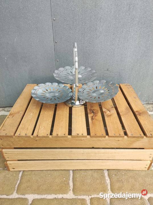 Elegancka metalowa patera 3poziomowa vintage Podkałek