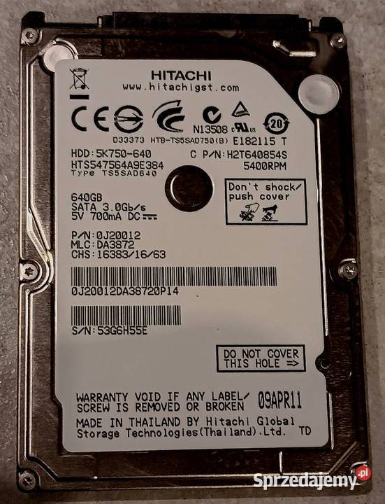 DYSK HDD 25 HITACHI TravelStar HTS547564A9E384 Opole