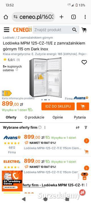 Lodówka na gwarancji 115 Warszawa sprzedam