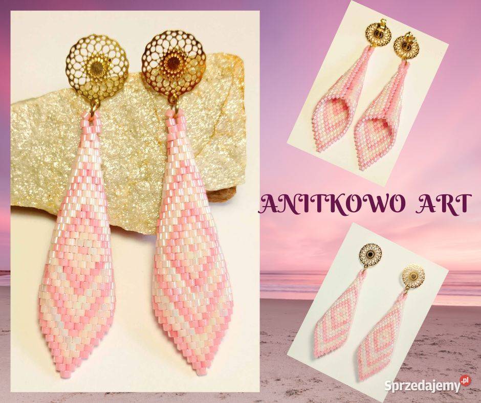 KOLCZYKI ROŻKI BIAŁORÓŻOWE