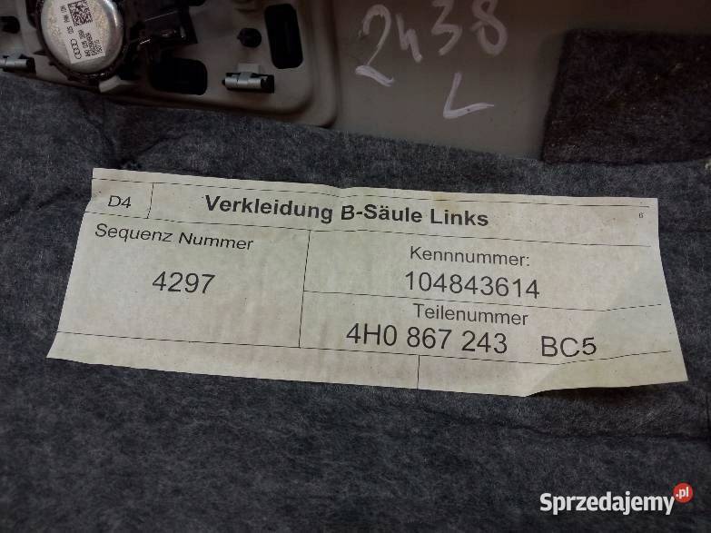 OSŁONA SŁUPKA B LEWA PRAWA KOMPLET Audi A8 III Motoryzacja