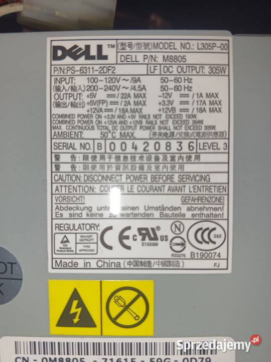 Zasilacz Dell Dell Komputery i Akcesoria Grodzisk Mazowiecki