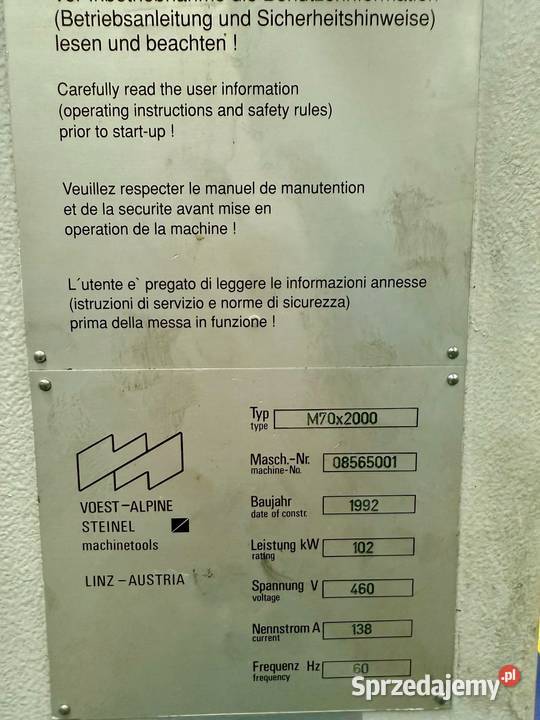 TOKARKA CNC VOESTALPINE M70x2000 Trzebunia