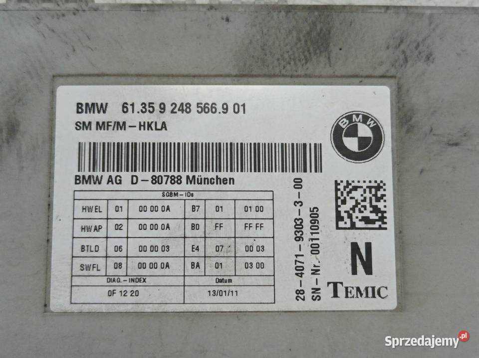 MODUŁ FOTELA 9248566 Bmw Seria 5 VI 2010 F071011 Rok produkcji 2011 Komputery świętokrzyskie sprzedam