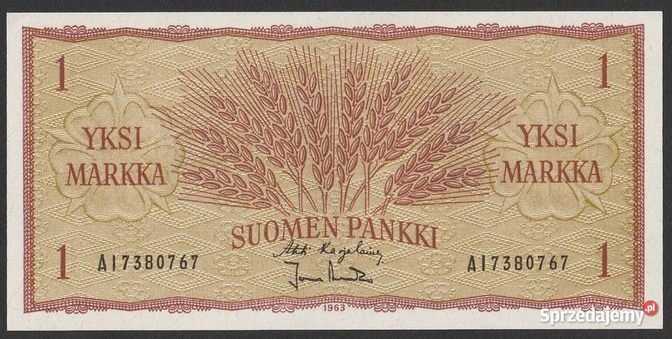 FINLANDIA 1 MARKKAA MARKA 1963 STAN BANKOWY UNC Numizmatyka Łódź