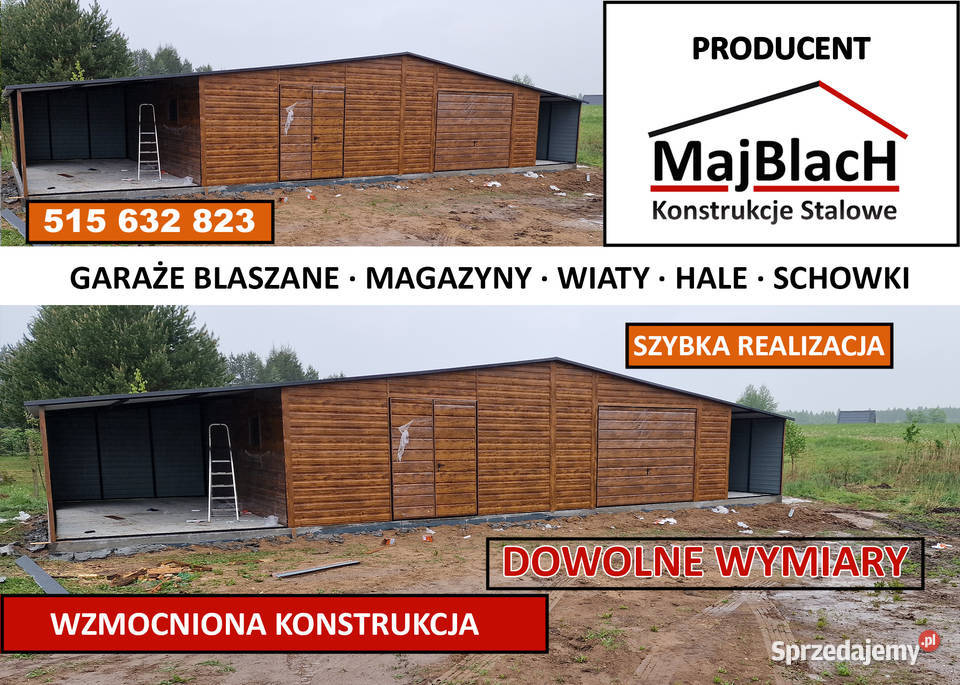 Duży Garaż Blaszany ZŁOTY DĄBDREWNOPODOBNY Międzyrzecz