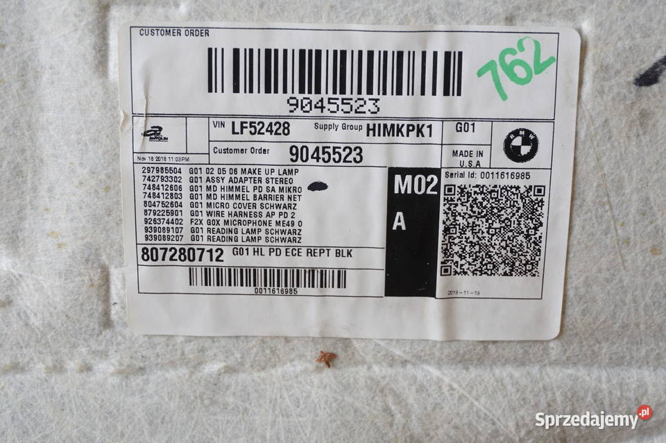 PODSUFITKA WIĄZKA BMW X3 G01 20182021 195121800 osobowe Podsufitki