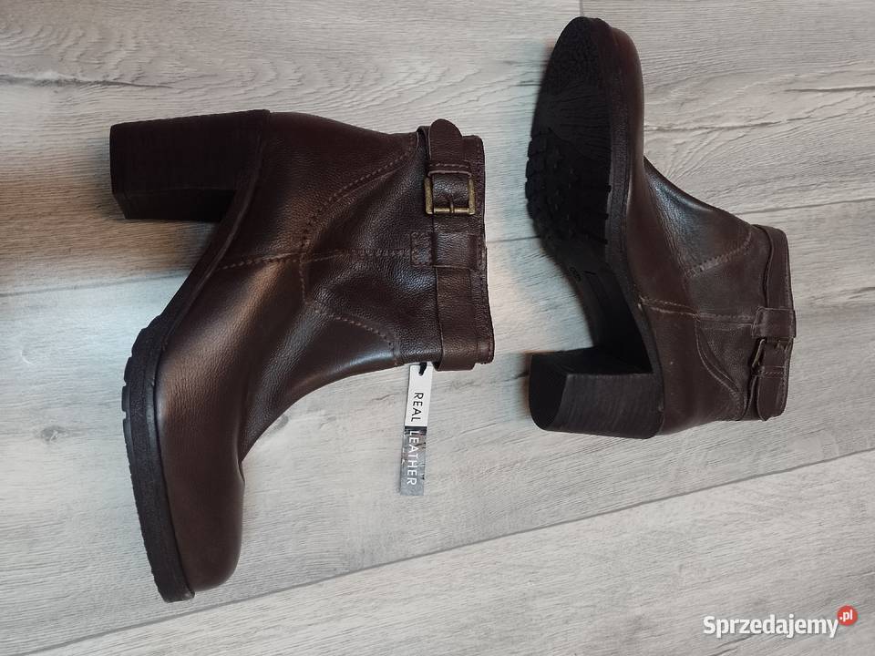 39 Real Leather Skórzane brązowe Botki biznesowe Kraków