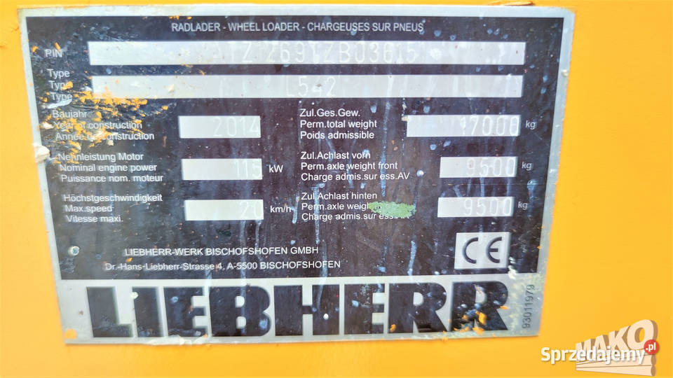 Ładowarka kołowa Liebherr L542 2014r 17t Pozostałe Ostrowiec Świętokrzyski