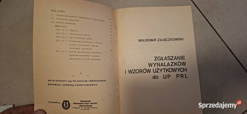 Zgłaszanie wynalazków do UP PRL 1 wydanie 1957 Łęczyca