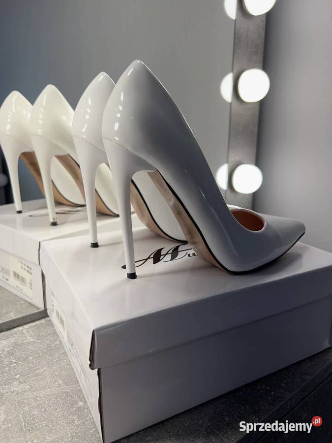 Buty na obcasie czółenka szpilki białe HIT Jasło