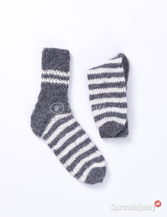 Wełniane skarpetki ciemno szare w białe paski Szaflary