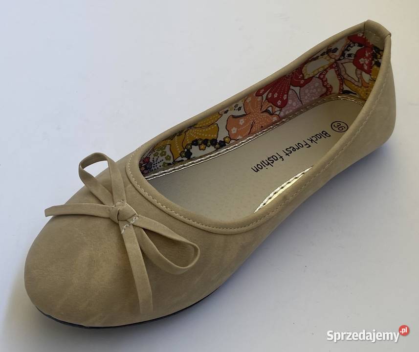 Beżowe gładkie baleriny z kokardą rozmiar 36 Żyrardów