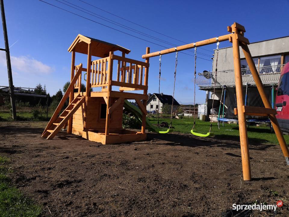 Domek plac zabaw huśtawka piaskownia ścianka Ogród wielkopolskie Kawnice