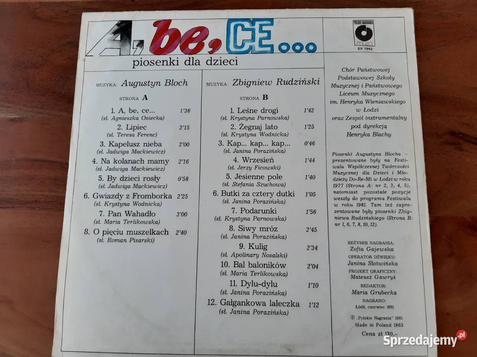 A Be Ce Piosenki dzieci Bloch Rudziński płyta Warszawa