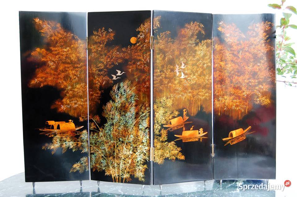 Parawan z laki chiński obraz pejzaż laka żurawie Lublin
