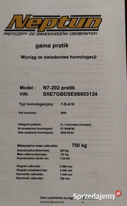 Przyczepka samochodowa NEPTUN 750 Śliwnica