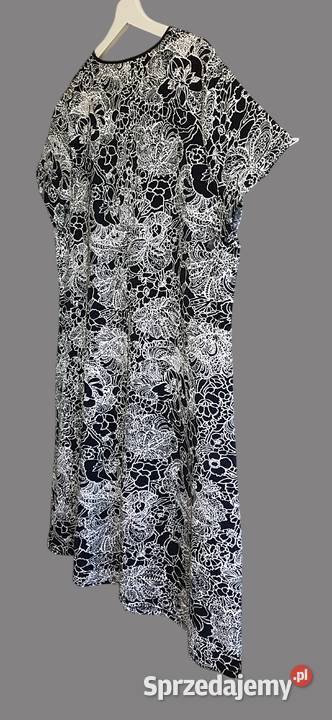 Damska sukienka bawełniana białoczarna z krótkim Kwiatki