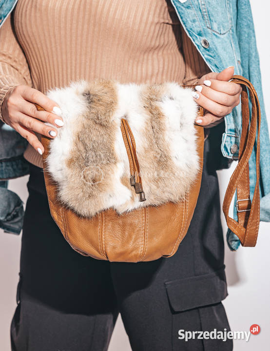 Skórzana torebka futrzana naturalne futro z Dla kobiet