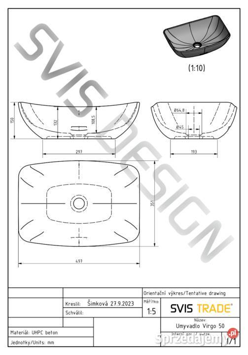 Umywalka 50 VIRGO BASIC STONE szary Umywalki