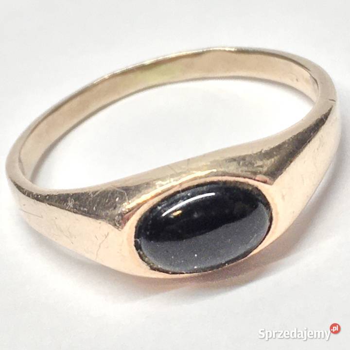 Złoty SYGNET damski 585 14K cudowny ONYKS CZARNY złoto