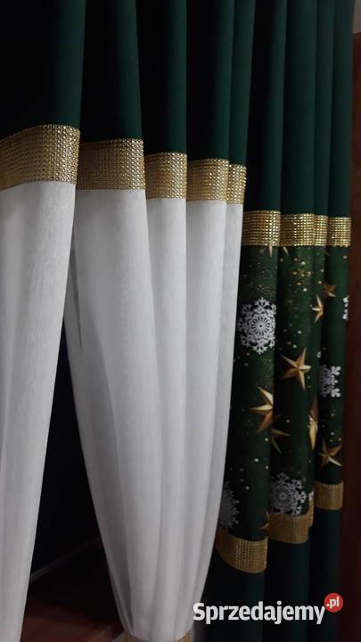 Zasłony świąteczne butelkowa zieleń 2 sztuki Mława