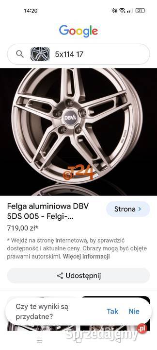 Alufelgi 17 5x1143 7j et 40 Węsiory