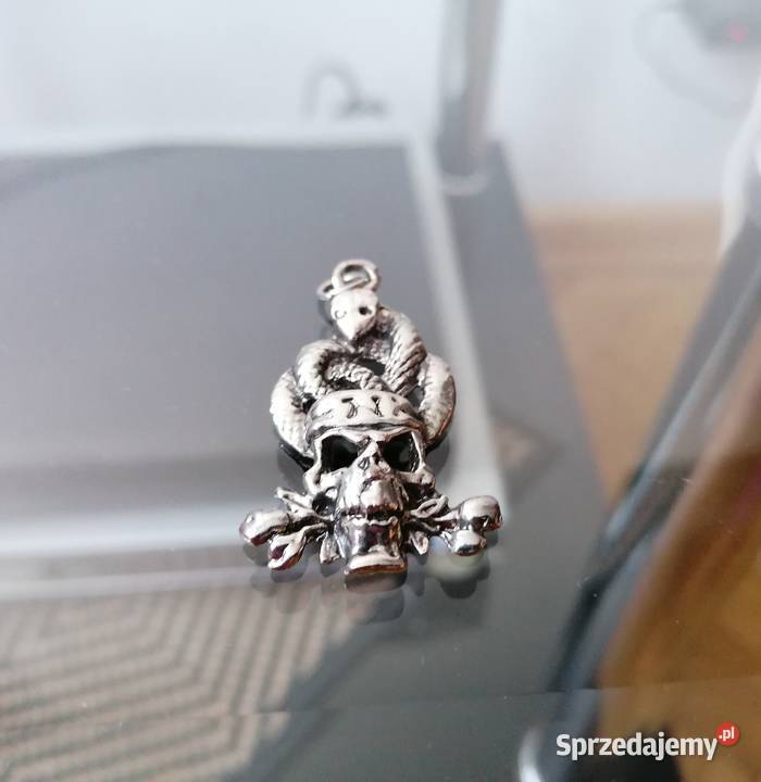 WYJĄTKOWA ZAWIESZKA CZASZKA KWIATY WĄŻ ZE STALI Biżuteria dla Panów Łódź