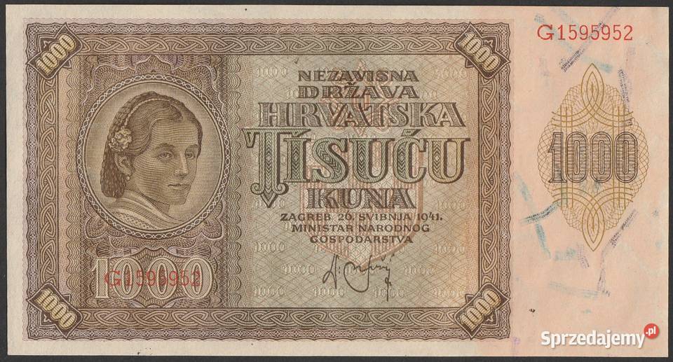 CHORWACJA 1000 KUNA 1941 STAN BANKOWY UNC Łódź