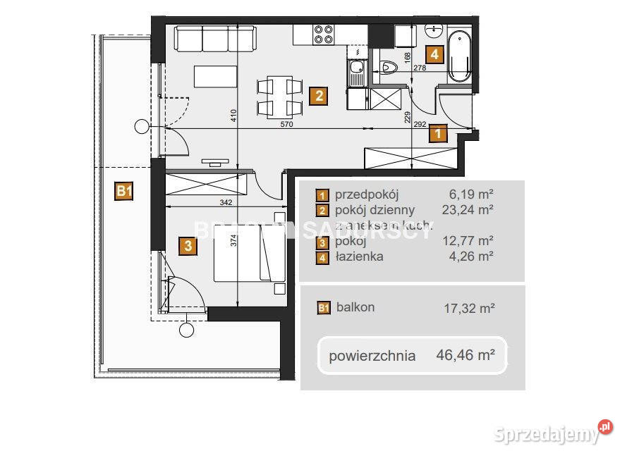 Mieszkanie 4646m2 2pokojowe Kraków Babińskiego