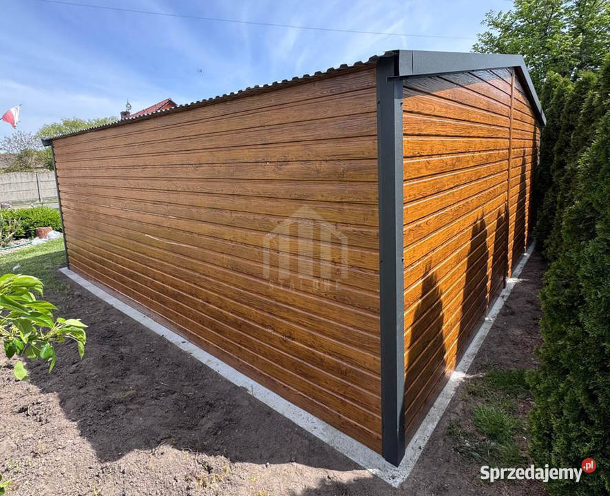 Garaż blaszany 6x6m 2x brama uchylna okno samodzielny