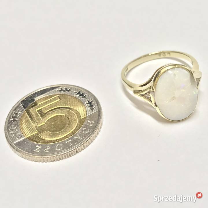 Złoty pierścionek 585 14K z opalem duży biały Warszawa