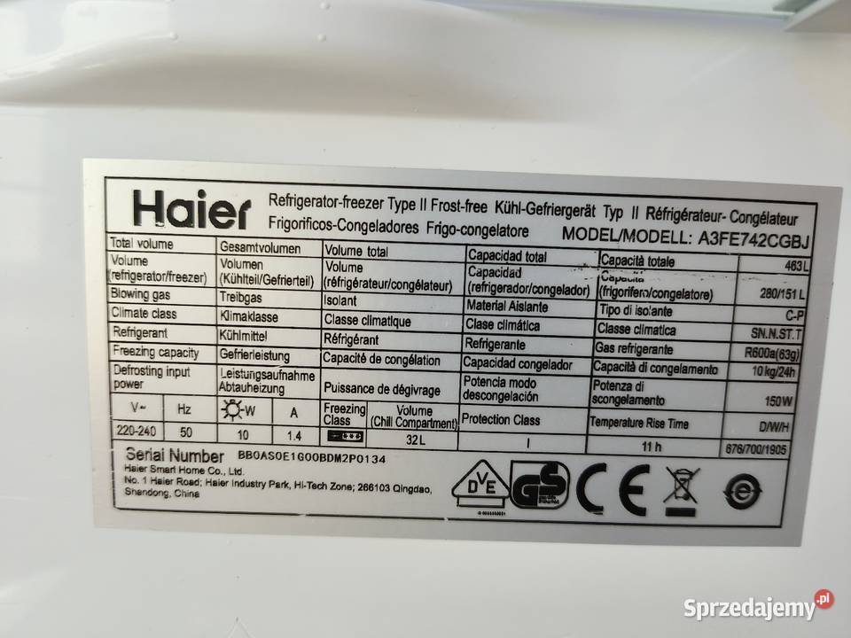 Lodówkozamrażarka haier szerokość 70 uszkodzona Starogard Gdański