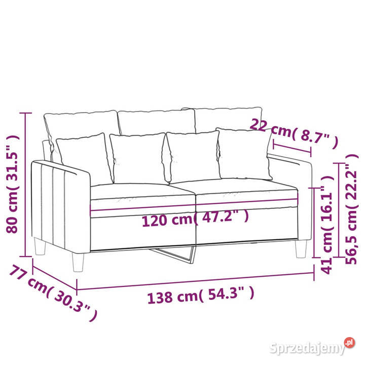 Sofa 2osobowa kremowy 120 tapicerowana aksamitem